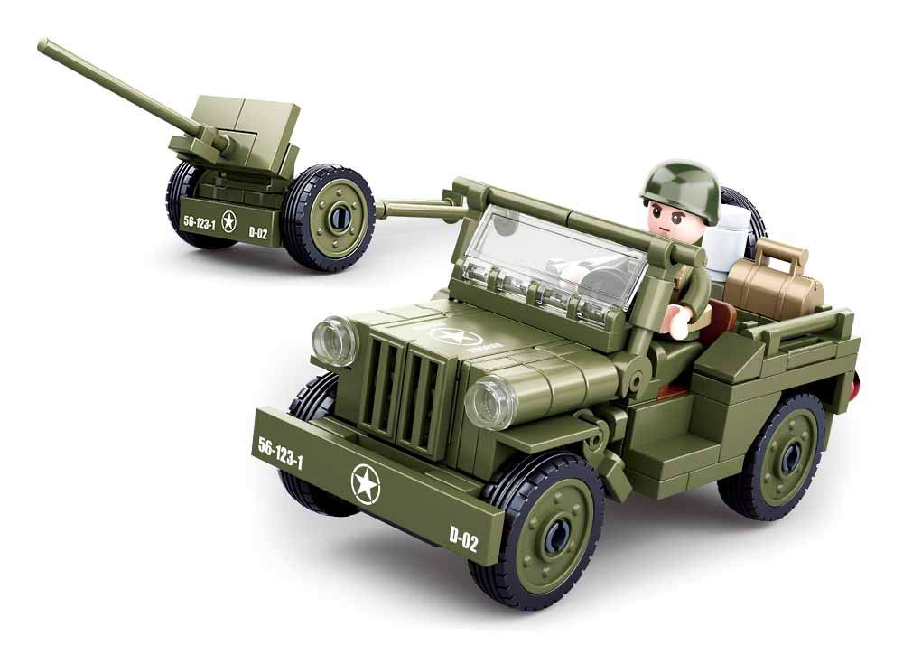 Sluban WW2 Series - Allied Jeep with Artillery Cannon Building Set 1