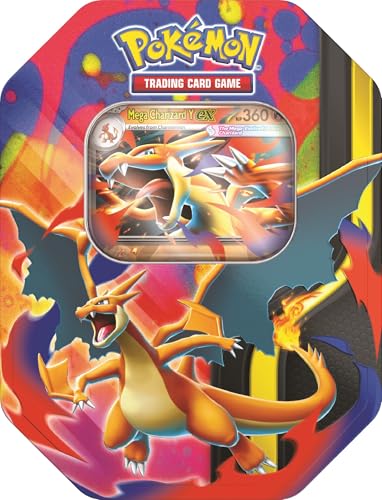 Pokémon TCG: Mega Charizard Tin featuring Mega Charizard X ex or Y ex | 4 Booster Packs