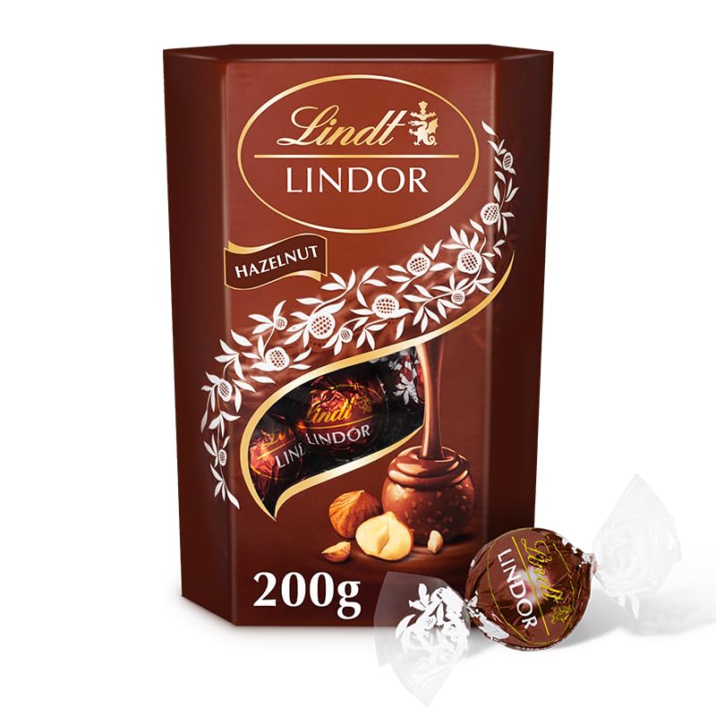 Lindt Lindor Hazelnut Chocolate Truffles Box - Smooth Melting Milk Chocolate Balls | 200g