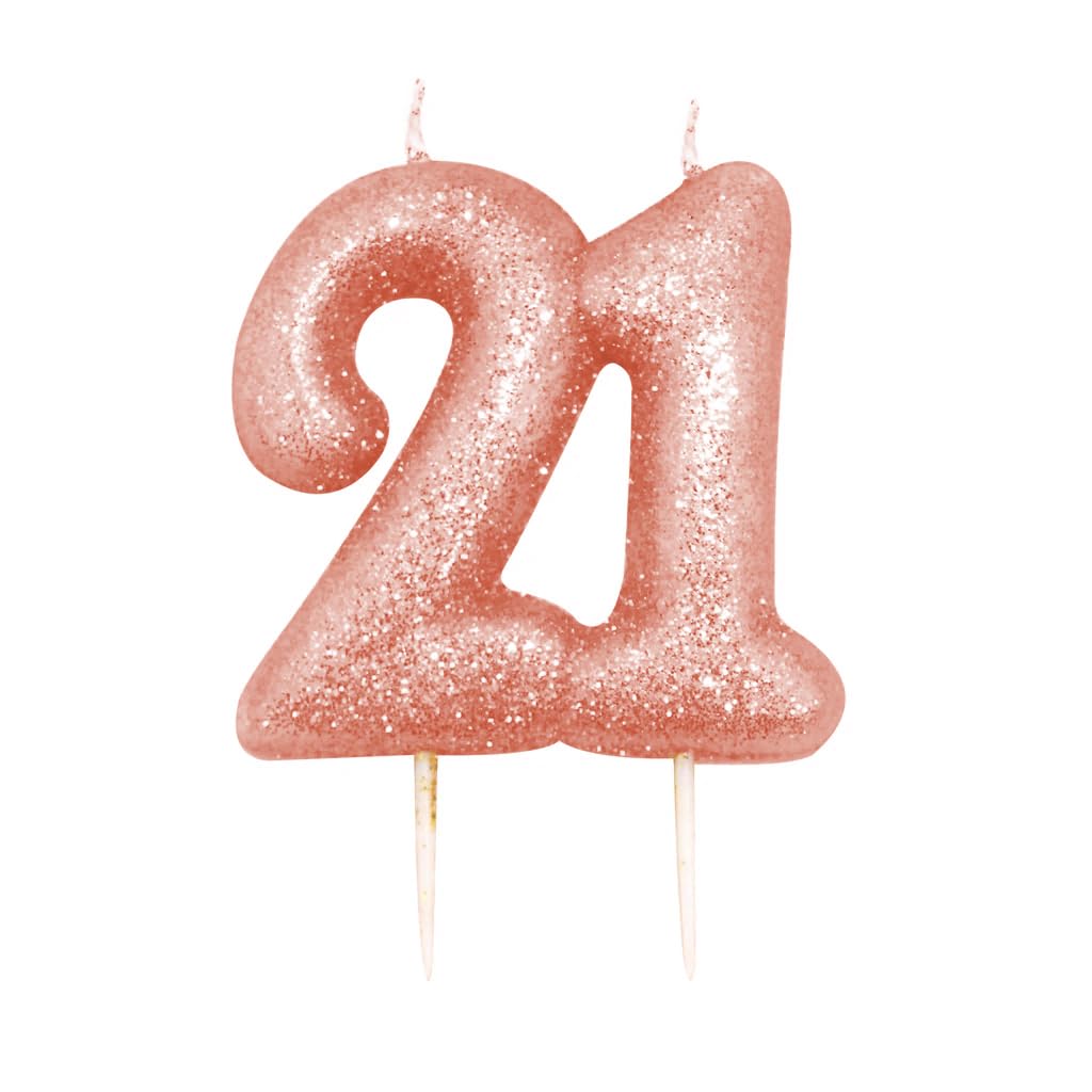 Anniversary House 21st Birthday Candle - Rose Gold Glitter Number 21 Cake Topper 1
