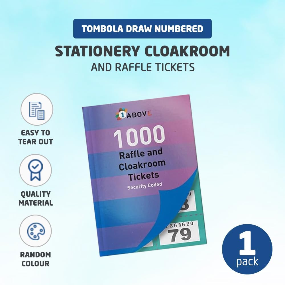 1ABOVE Tombola Raffle Tickets Book - 1000 Numbered Tickets with Security Features