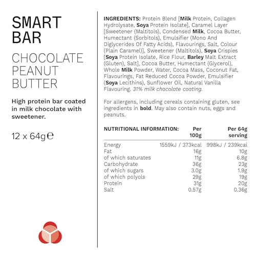 PhD Nutrition Smart Protein Bar Low Sugar High Protein Chocolate Peanut Butter 64g (12 Pack) 14