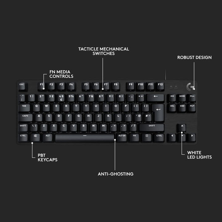 Logitech G413 TKL SE Mechanical Gaming Keyboard - Tenkeyless with Tactile Switches, PBT Keycaps, Backlit Black Aluminum Design