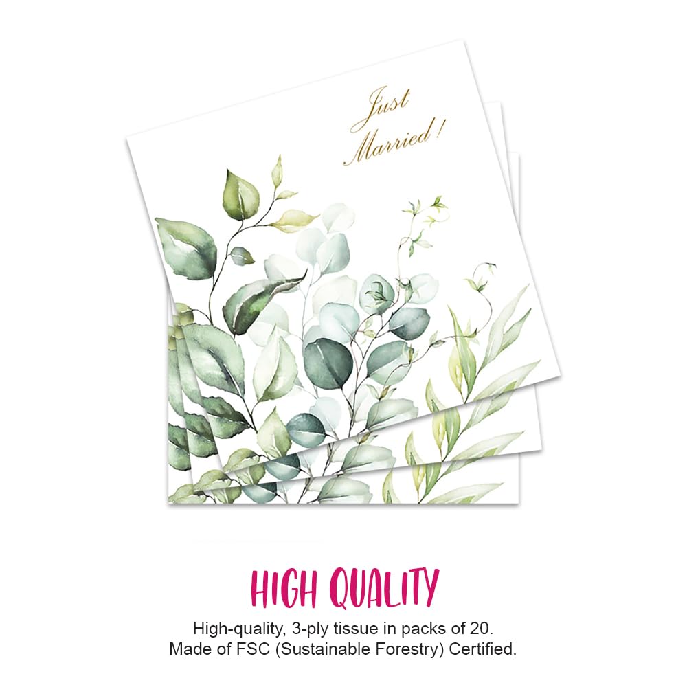 Anniversary House Eucalyptus Foliage Wedding Lunch Napkins - 3 Ply, 33cm Opened | Pack of 20 2