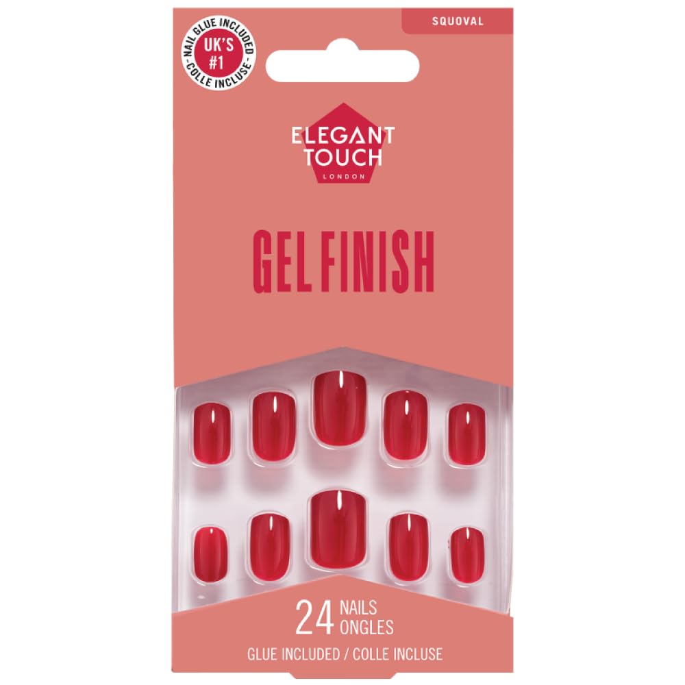 Elegant Touch Core Colour Nails Rich Red - 24 Nails, 12 Sizes, Glue