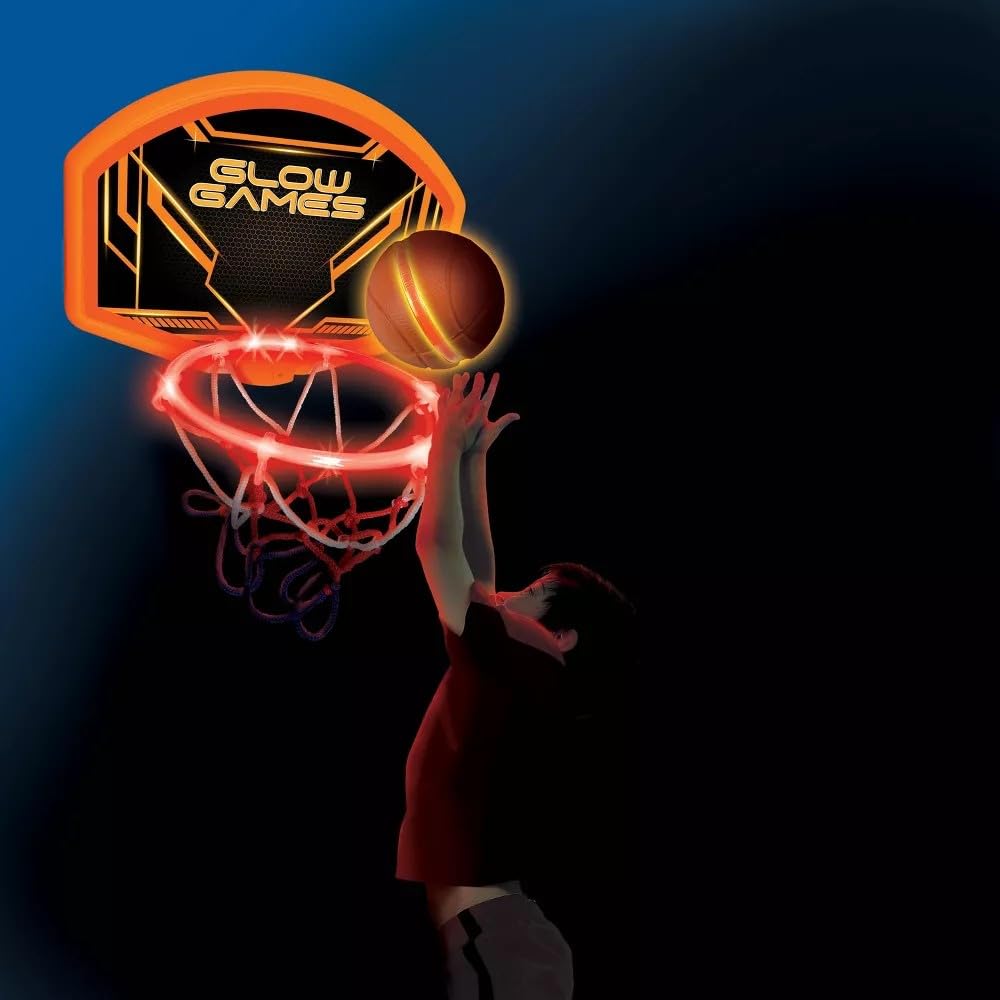 Glow Games Light-Up Basketball Hoop and Ball - LED Glow in the Dark, Flexible Rim, Over-the-Door, Ages 5+ 3