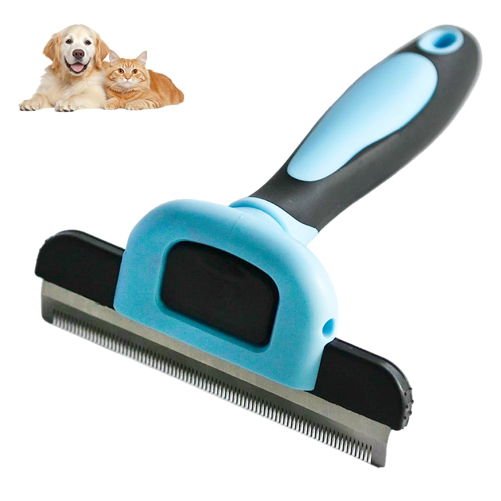 RAM ONLINE Double Sided Deshedding Dematting Comb for Dogs & Cats | Stainless Steel | Blue