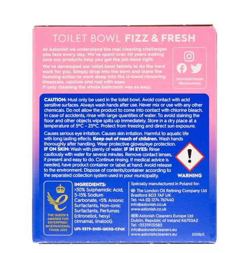 Astonish Fizz & Fresh Toilet Bowl Tablets - Pink Peony Fresh, Deep Cleaning Foam Action Tabs