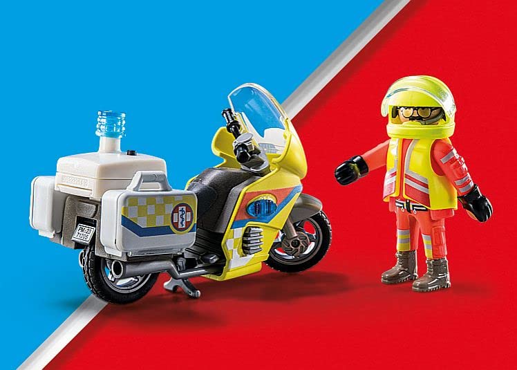 Playmobil 71205 Rescue Emergency Motorcycle with Flashing Lights - Action Figure Playset for Kids 4+ 12