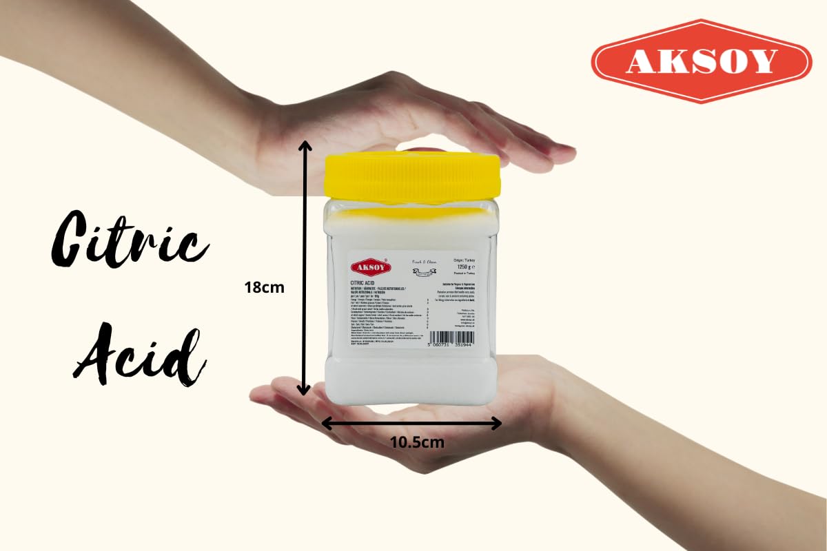 AKSOY Citric Acid Food Grade - 1.25KG Powder | Non-GMO De-Scaler & Cleaner