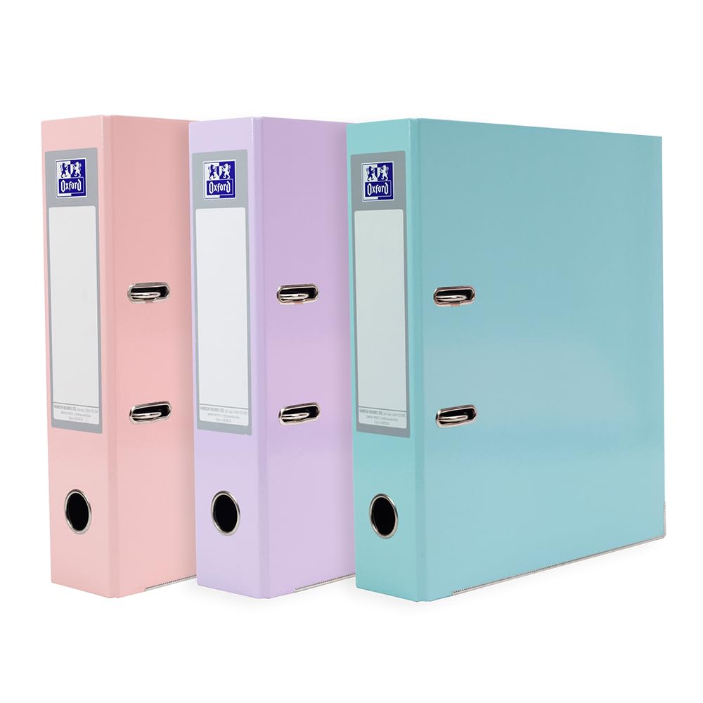 Oxford A4 Lever Arch Files - Pastel Colours Pack of 3 | 70mm Spine | 560 Sheet Capacity 1