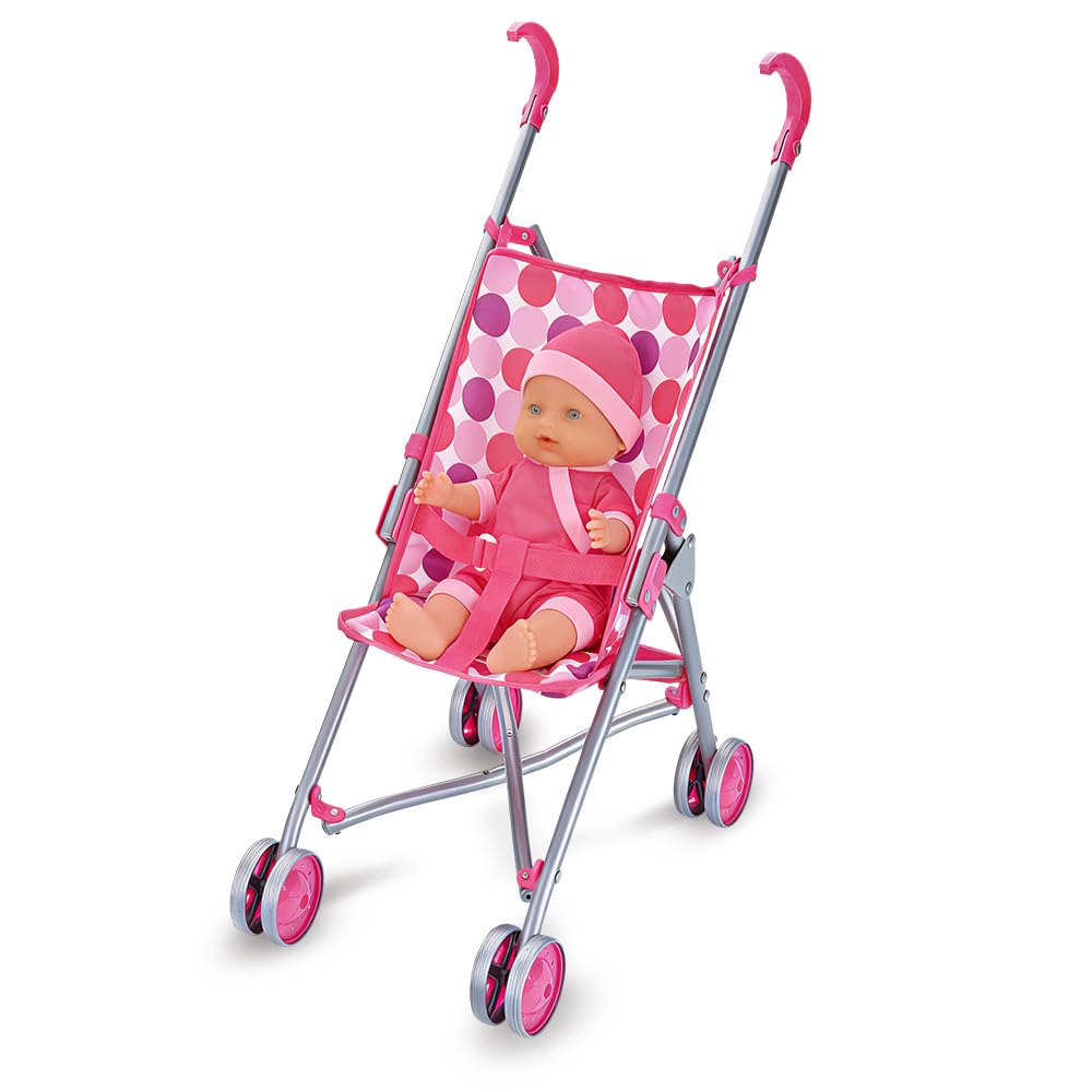 RAM ONLINE Kids Pretend Play Folding Pushchair for Dolls | Pink Plastic | Ages 3+