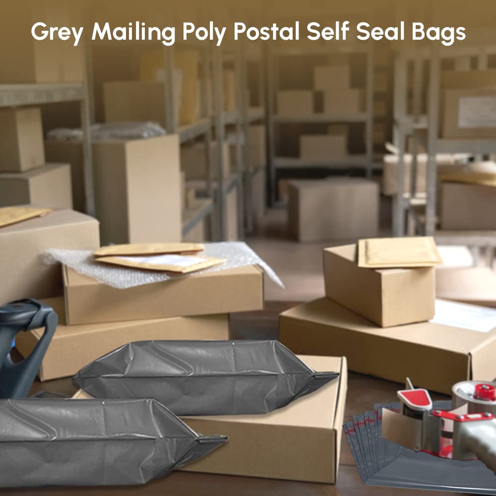 1ABOVE Grey Poly Postal Self Seal Bags - 50 Pack, 10x14 Inch, Water Resistant 2
