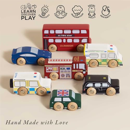 Le Toy Van Iconic Wooden London Themed Toy Car Play Set - 7 Pieces | Train Track Compatible 3