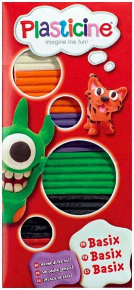 Plasticine BaSix Asst in CDU - 6-Pack Non-Hardening Modeling Clay Set with Ideas Sheet for Kids Ages 5+