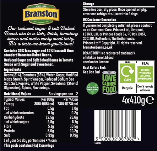 Branston Reduced Sugar and Salt Baked Beans - High Fibre, High Protein, Gluten Free