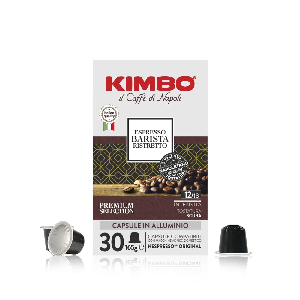 Kimbo Espresso Barista Ristretto Coffee Pods - 30 Aluminium Capsules, Dark Roast, Nespresso Compatible 1
