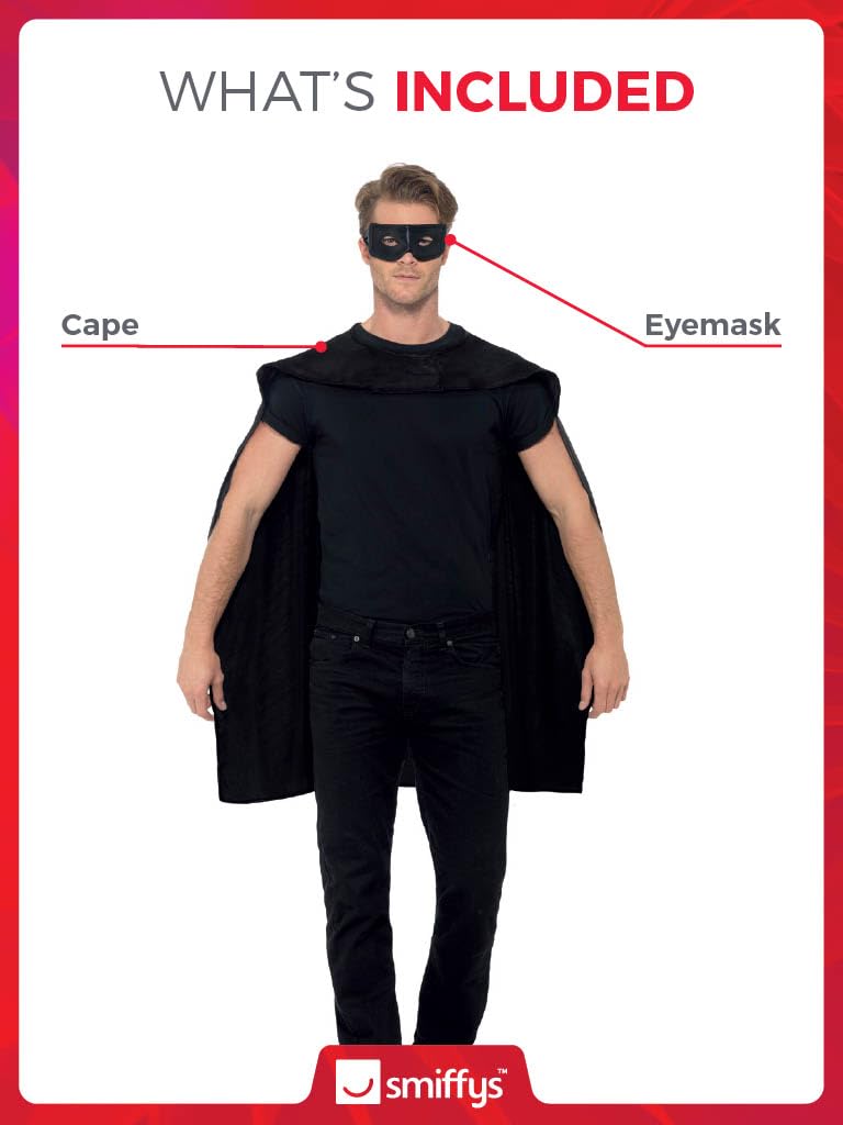 Smiffys Superhero Costume Accessory Set - Black Cape & Eyemask | One Size | Polyester 2