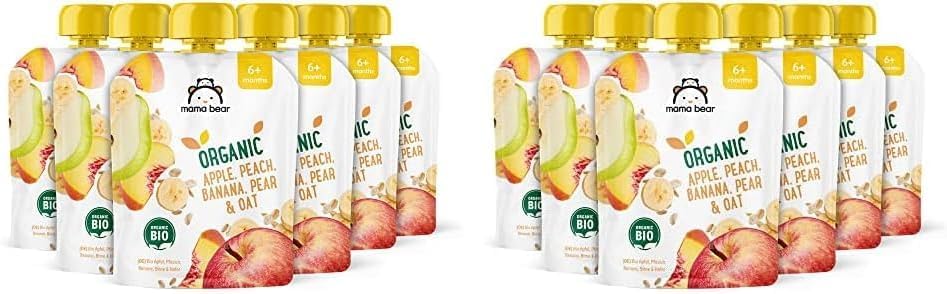 Mama Bear Organic Fruit and Cereal Smoothie Pouch - Apple, Peach, Banana & Pear, 90 g