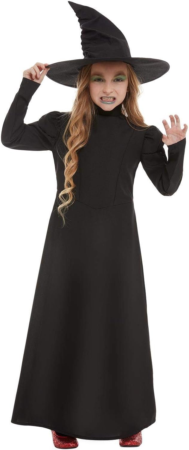 Smiffys Wicked Witch Costume - Girl's Black Dress & Hat 1