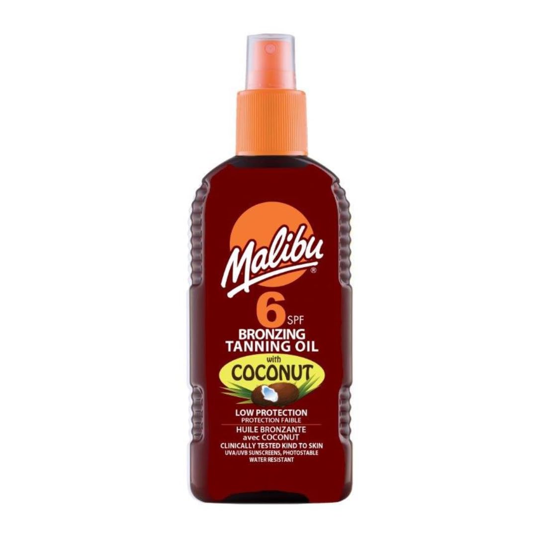 Malibu Sun SPF 6 Bronzing Tanning Oil - Coconut Oil, Tropical Scent, Water Resistant, 200ml