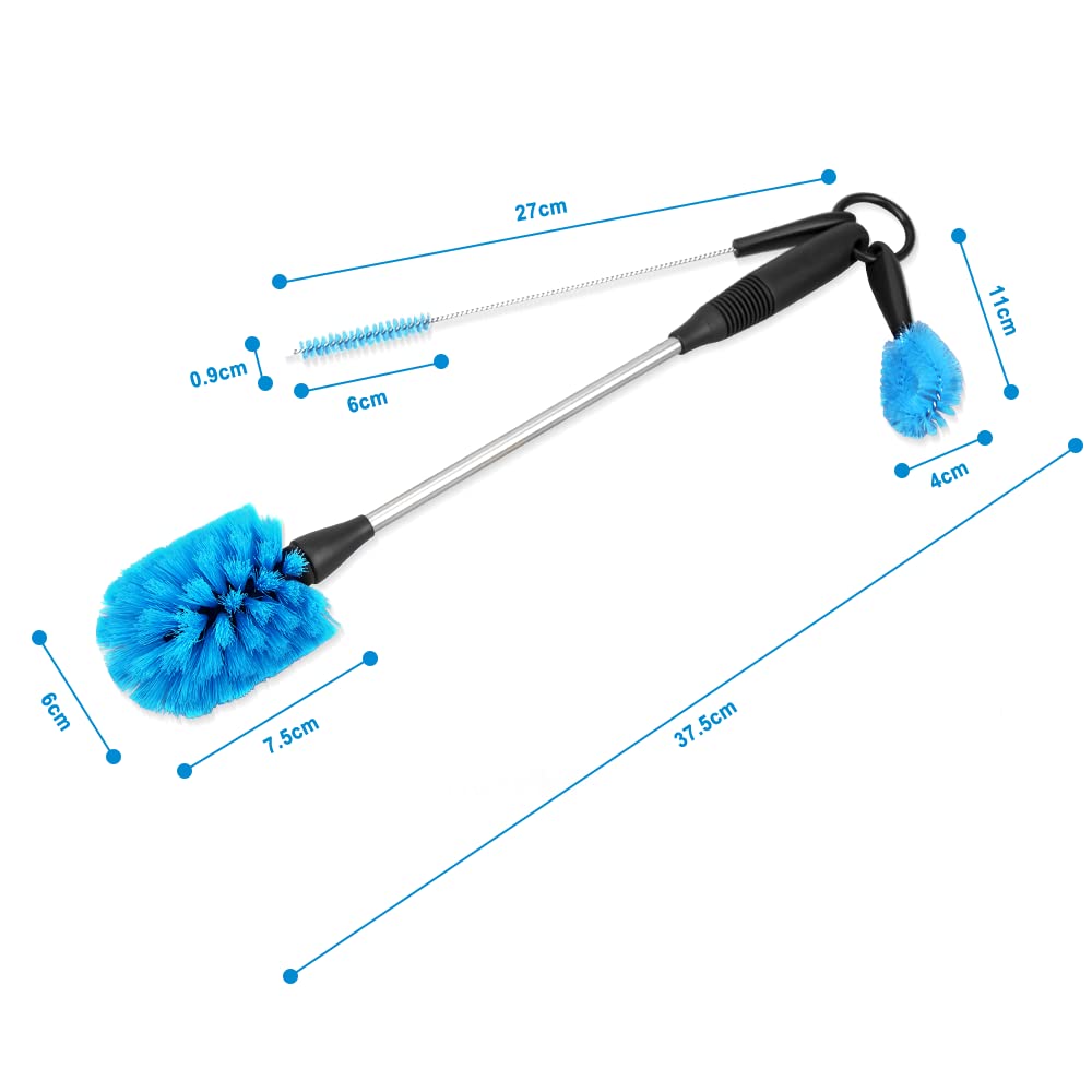 Super Sparrow 3-in-1 Kitchen Brush Set - Bottle, Straw, and Spout Cleaner | Blue