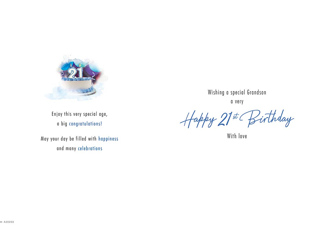 Piccadilly Greetings Traditional Age 21 Grandson Birthday Card | 9 x 6 Inches