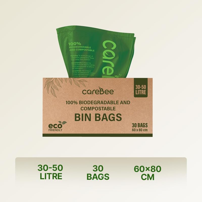 CareBee 50L Biodegradable Kitchen Bin Bags - 100% Compostable, Tear Resistant (30 Bags) 5