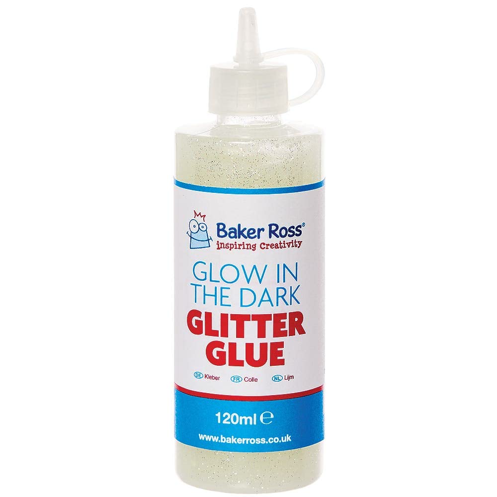 Baker Ross FX132 Glow in the Dark Glitter Glue - 120ml Craft Adhesive for Kids 1