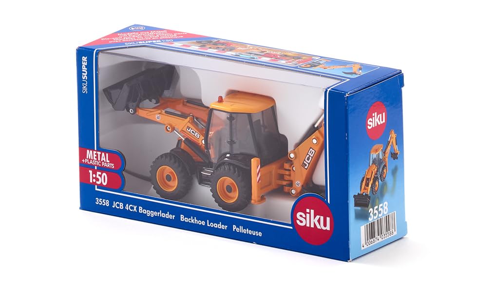 SIKU JCB 4CX Backhoe Loader 3558 | 1:50 Scale Metal/Plastic Construction Vehicle | Yellow 7