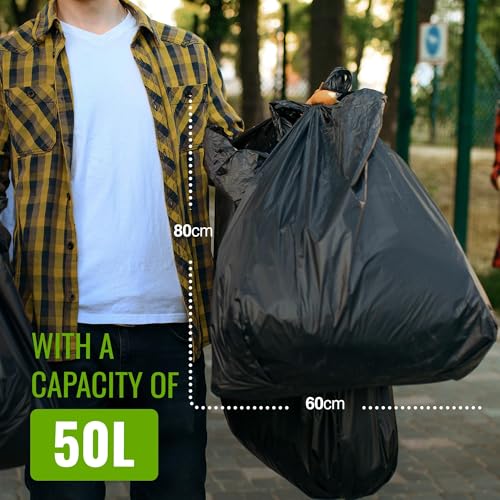 EcoBag Extra Strong Heavy Duty Refuse Sacks - 50L Recyclable Bin Bags, 50 Pack