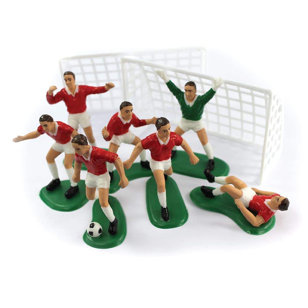 Anniversary House Football Cake Topper Set - 9 Pieces (7 Footballers, 2 Goals) | Red | Reusable 1