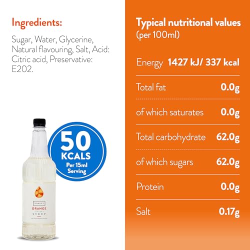 Simply - Orange Flavoured Syrup, Vegan & Nut Free for Coffee, Cocktails & Baking