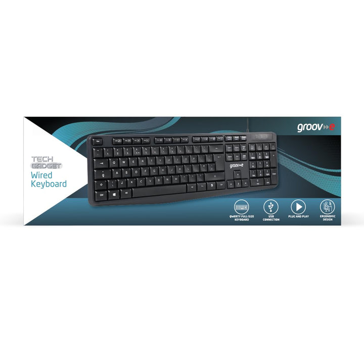 groov e Wired Full-Size Keyboard - Ergonomic USB QWERTY Keyboard for PC and Laptop