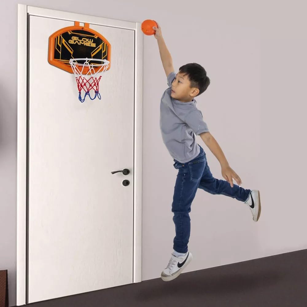Glow Games Light-Up Basketball Hoop and Ball - LED Glow in the Dark, Flexible Rim, Over-the-Door, Ages 5+ 2