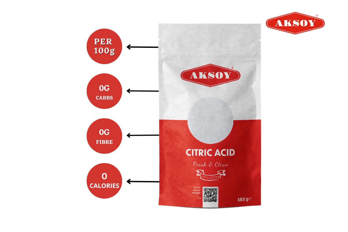 AKSOY Food Grade Citric Acid Descaler - Non-GMO, Anhydrous Granule, Lemon Scent | 385g 8