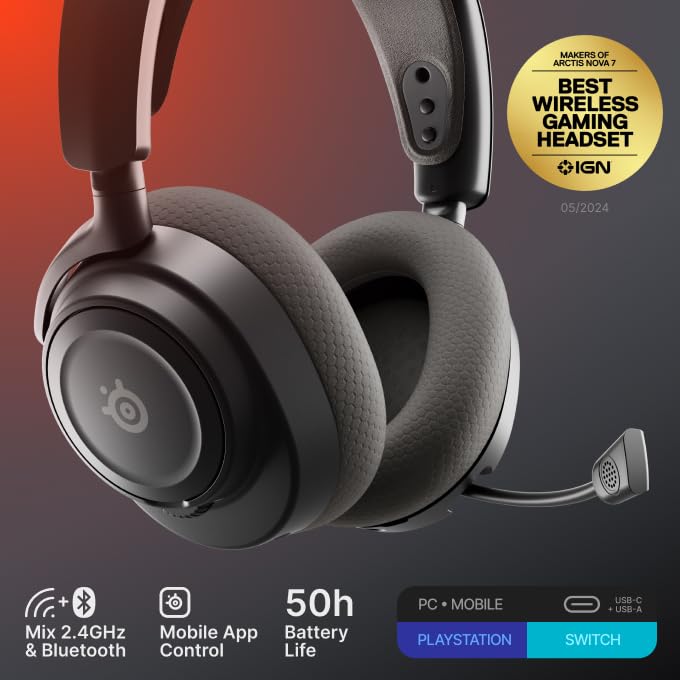 SteelSeries Arctis Nova 7 Wireless Gen 2 - 2.4GHz + Bluetooth Gaming Headset for PC, PS5, Xbox, Switch 2