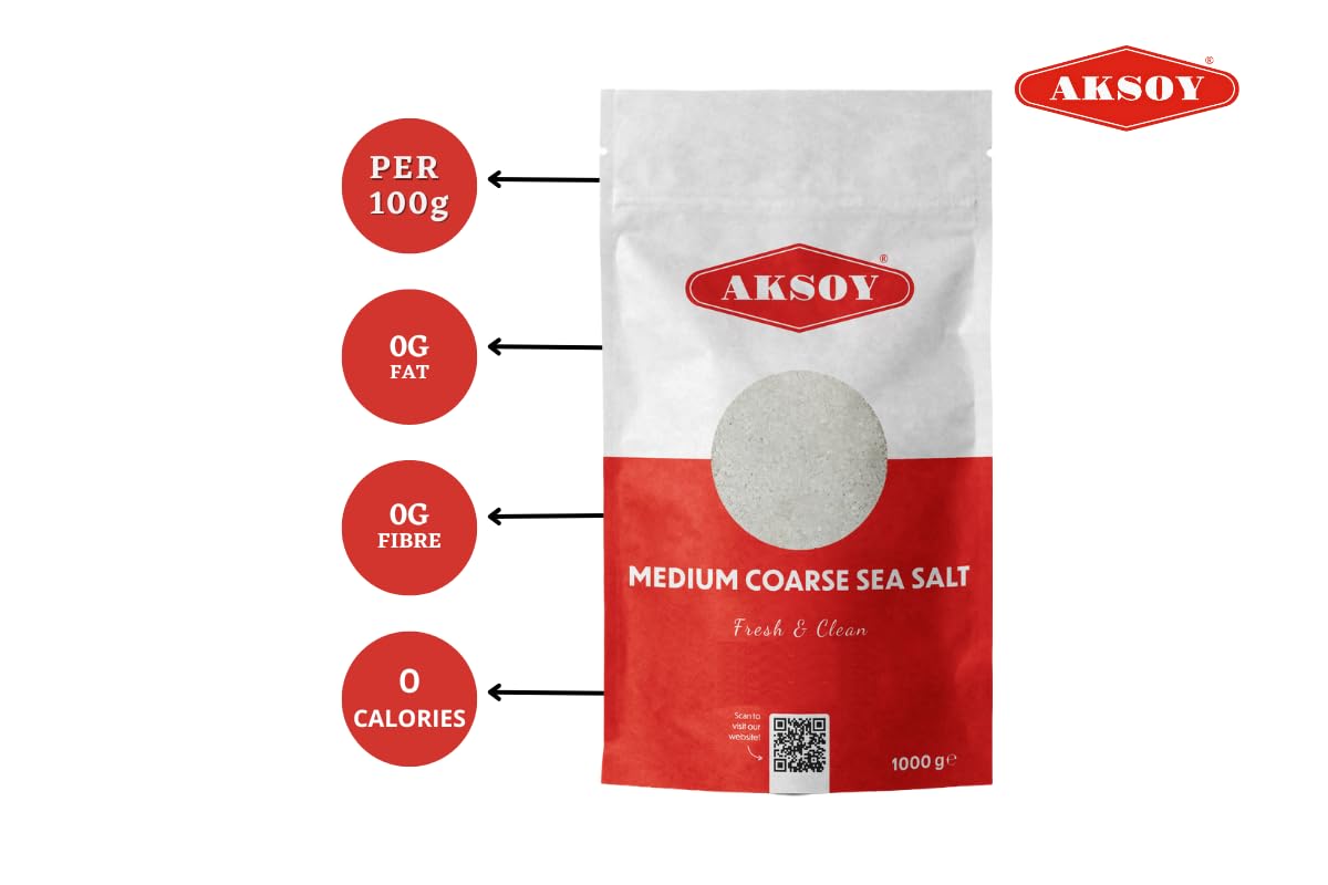 AKSOY Sea Salt - Medium Coarse Grain | 1kg | GMO Free, Vegan 5