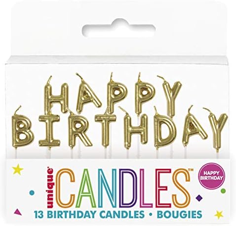 Unique 19995 Gold Happy Birthday Letter Pick Candles - Set of 13 2