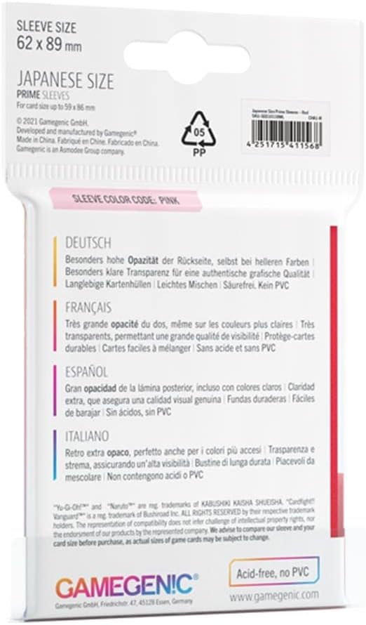 Gamegenic Prime Japanese Sized Sleeves Red - 60 Pack for Yu-Gi-Oh!, Naruto, Cardfight!! Vanguard 2