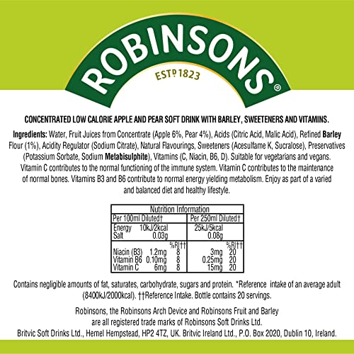 Robinsons Apple & Pear Fruit & Barley Low Calorie Squash Concentrate, 1L