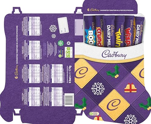 Cadbury Festive Stocking Chocolate Selection Box - 6 Assorted Dairy Milk Bars, Christmas Gift