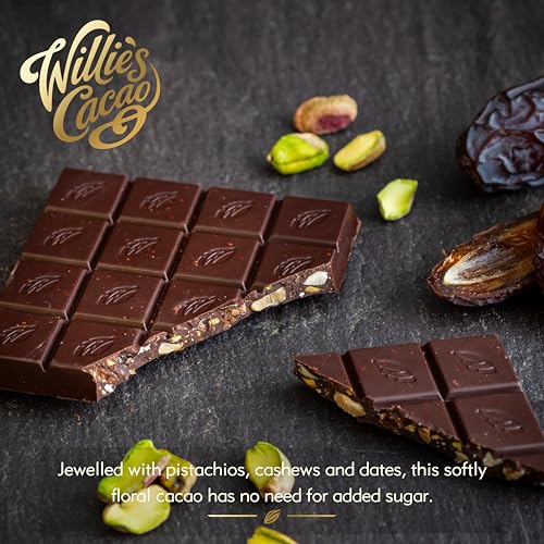 Willie's Cacao - 100% Cocoa with Pistachio & Date - No Added Sugar Chocolate Bar 7