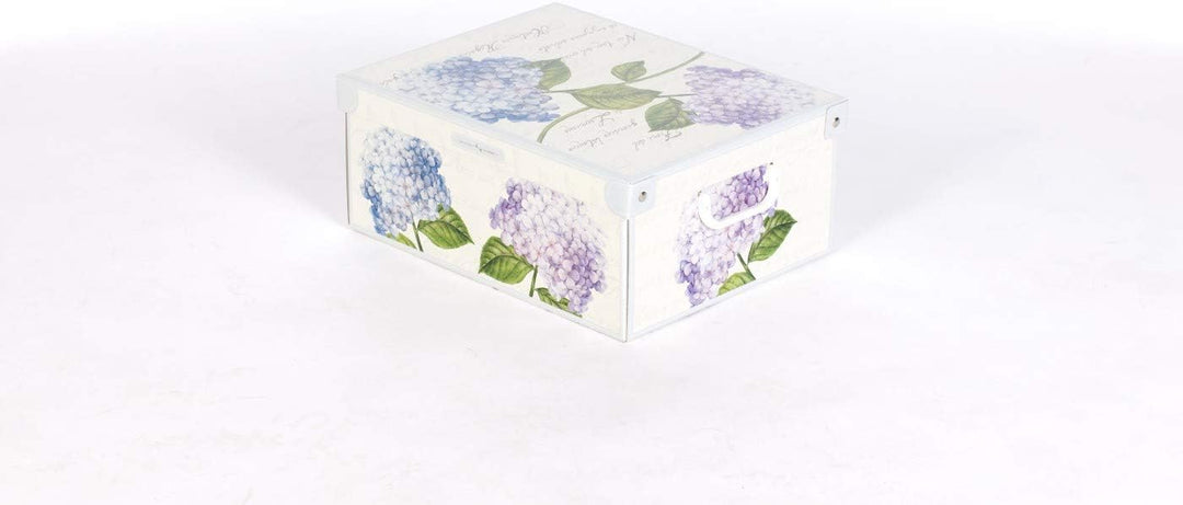 Kanguru Decorative Storage Box with Handles and Lid, Hydrangeas Design, Medium Size