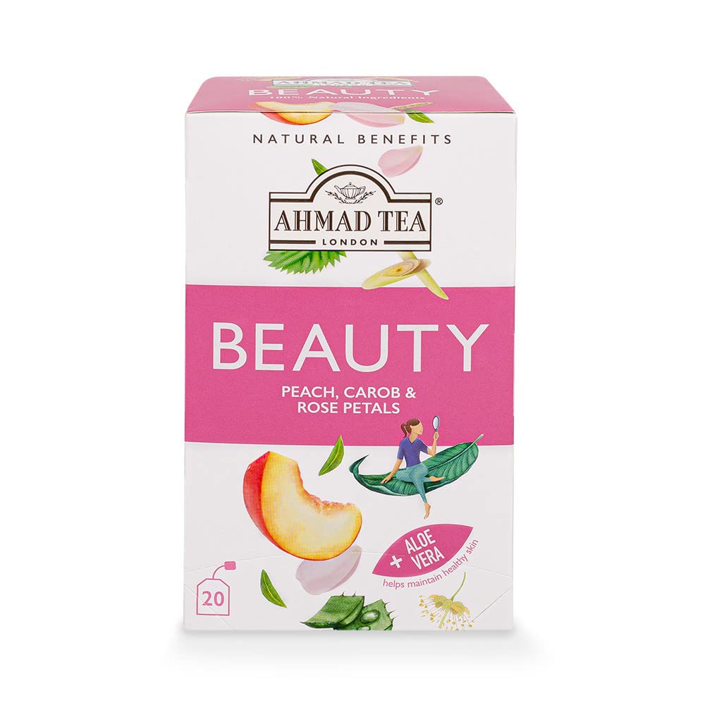 Ahmad Tea Natural Benefit Beauty Infusion Rooibos Tea with Peach, Carob & Rose Petals, 20 Count 1