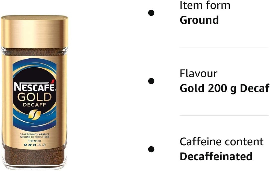 Nescafé Gold Blend Decaf Instant Coffee 200g - Smooth, Rich Aroma, Water-Processed Decaf