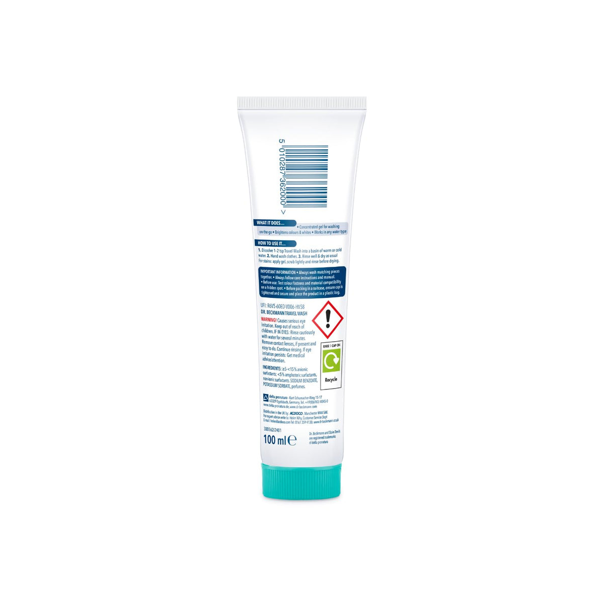 Dr. Beckmann Travel Wash Liquid Detergent - 2 x 100 ml, Up to 20 Washes