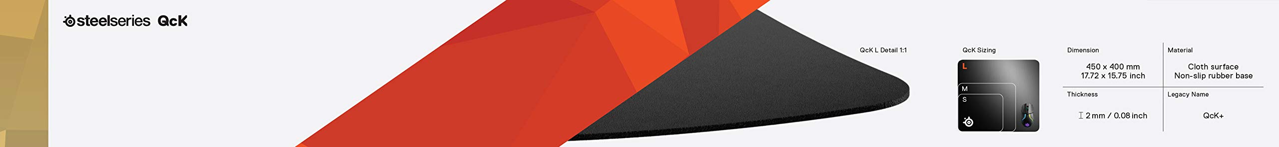 SteelSeries QcK+ Gaming Mouse Pad - Large 450mm x 400mm - Non-Slip Rubber Base - Black 4