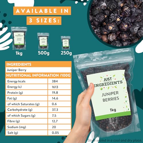 JustIngredients Organic Juniper Berries 1kg - Dried Spice for Cooking, Gin Making & Pickling
