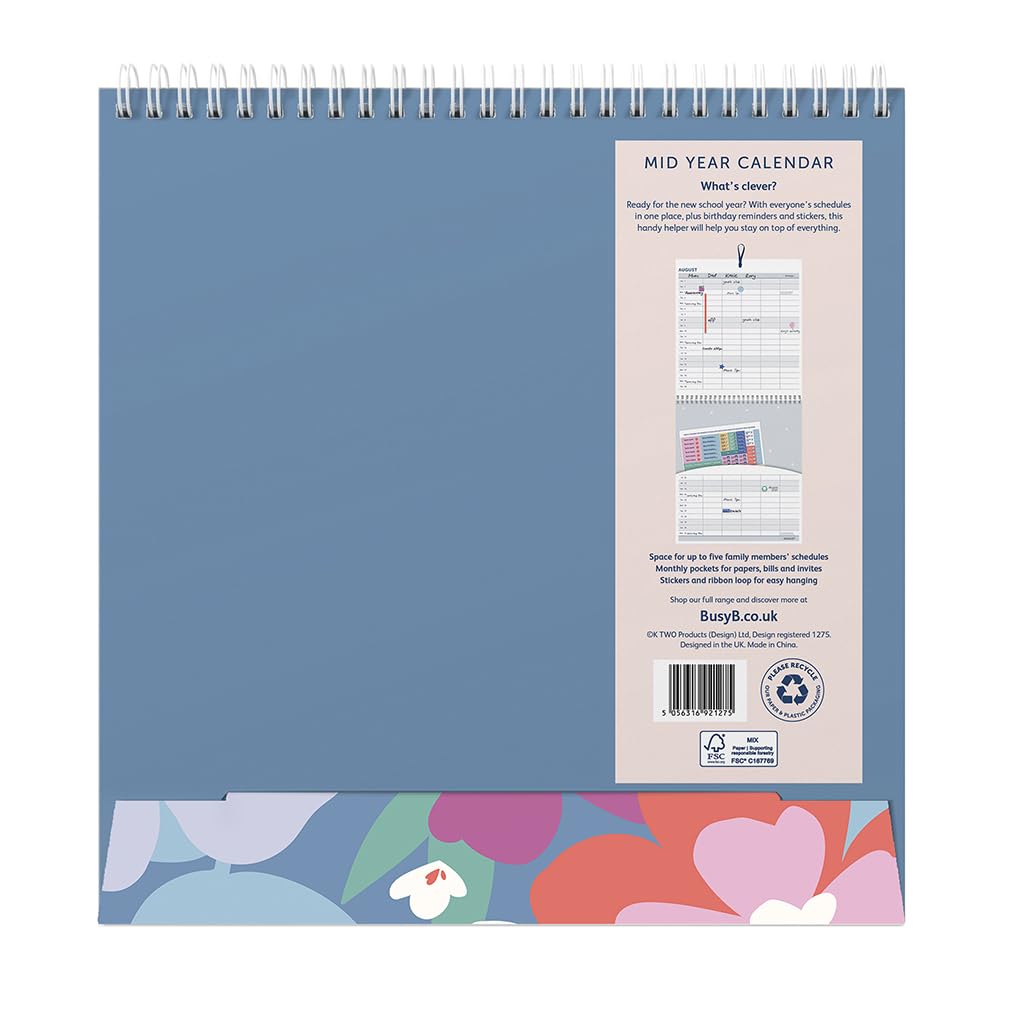 Busy B Family Wall Calendar - Mid-Year Aug '26 - Aug '27 | Floral | Organiser for 5 Members